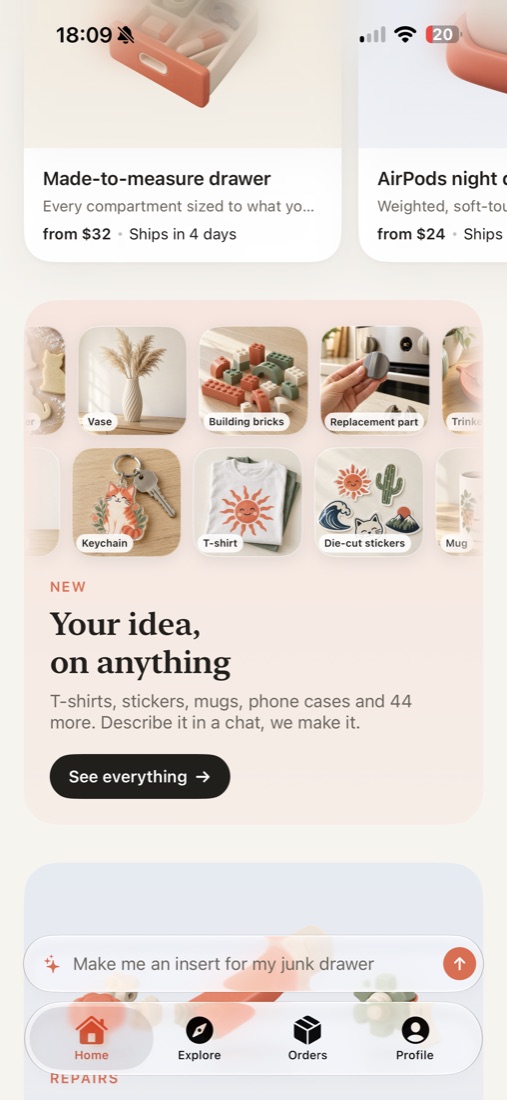 Forma home feed with custom products