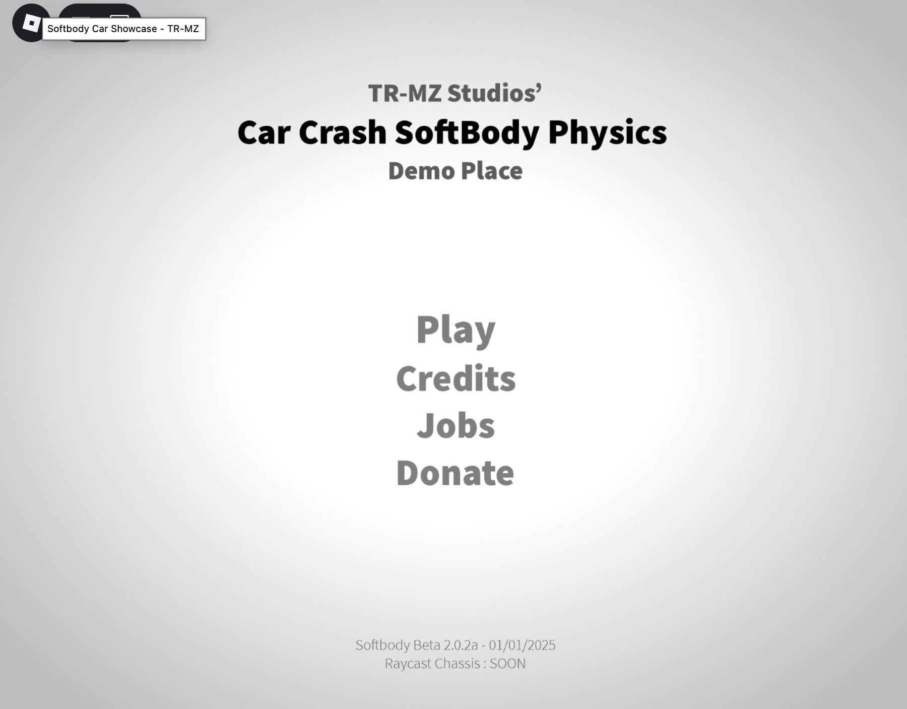 Minimal start menu for the Car Crash SoftBody Physics demo